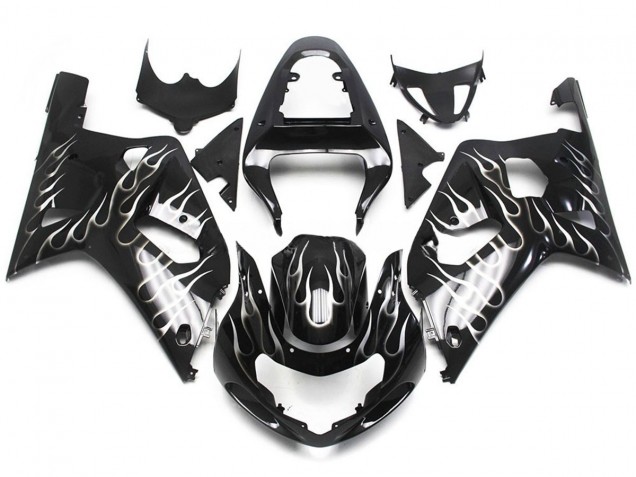 2001-2003 Noir & Blanc Brillant Flamme GSXR 600-750 Carénage 2001-2003 Noir & Blanc Brillant Flamme GSXR 600-750 Carénage