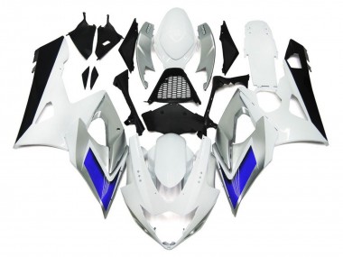 2005-2006 Style Blanc Brillant Avec Des Notes Argentées & Bleues GSXR 1000 Carénage