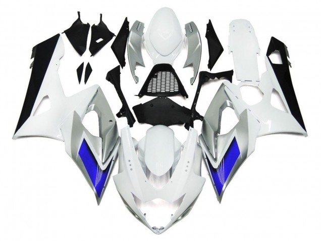 2005-2006 Style Blanc Brillant Avec Des Notes Argentées & Bleues GSXR 1000 Carénage 2005-2006 Style Blanc Brillant Avec Des Notes Argentées & Bleues GSXR 1000 Carénage