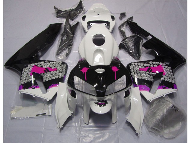 2005-2006 Éclaboussures Roses Sur Noir Brillant CBR600RR Carénage 2005-2006 Éclaboussures Roses Sur Noir Brillant CBR600RR Carénage
