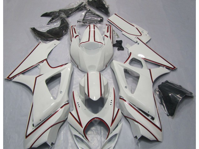 2007-2008 Blanc Avec Rayures Rouges GSXR 1000 Carénage 2007-2008 Blanc Avec Rayures Rouges GSXR 1000 Carénage