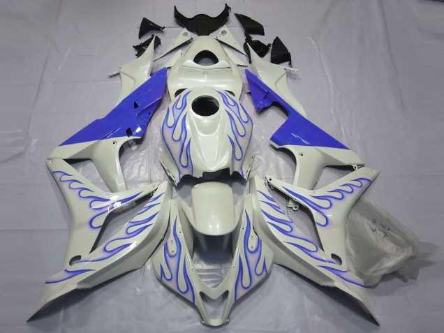 2007-2008 Bleu Flamme Sur Blanc CBR600RR Carénage 2007-2008 Bleu Flamme Sur Blanc CBR600RR Carénage