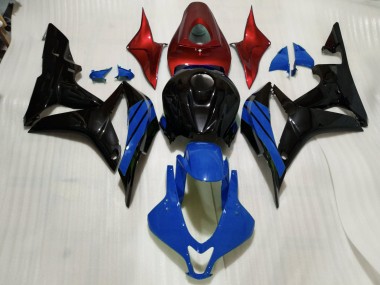 2007-2008 Noir Brillant & Accents Bleus & Rouges CBR600RR Carénage