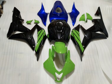 2007-2008 Noir Brillant & Accents Verts & Bleus CBR600RR Carénage
