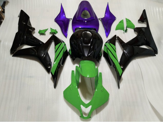 2007-2008 Noir Brillant Accents Verts & Violets CBR600RR Carénage
