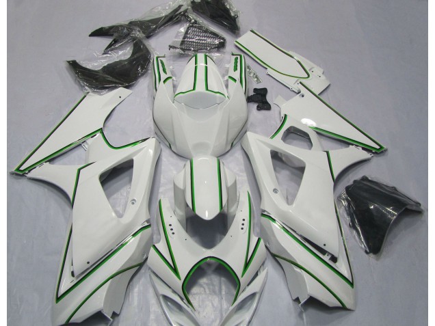 2007-2008 Rayure Épingle Verte Blanc Brillant GSXR 1000 Carénage 2007-2008 Rayure Épingle Verte Blanc Brillant GSXR 1000 Carénage