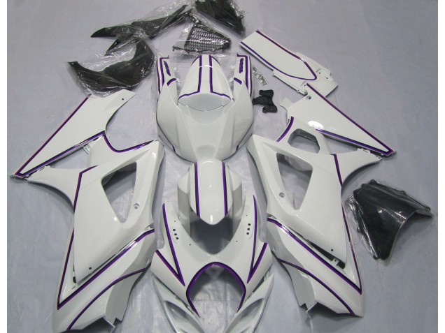 2007-2008 Rayure Épingle Violet Blanc Brillant GSXR 1000 Carénage 2007-2008 Rayure Épingle Violet Blanc Brillant GSXR 1000 Carénage