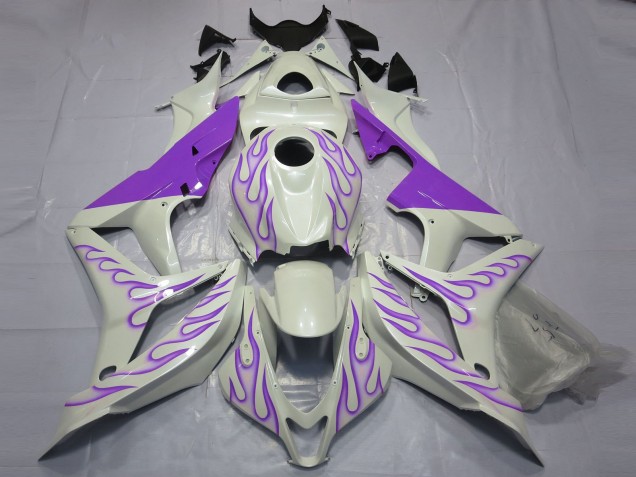 2007-2008 Violet Flamme Sur Blanc CBR600RR Carénage 2007-2008 Violet Flamme Sur Blanc CBR600RR Carénage