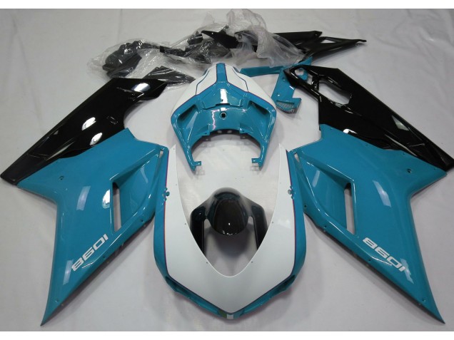 2007-2014 Bleu Clair Brillant & Blanc Ducati 848 1098 1198 Carénage 2007-2014 Bleu Clair Brillant & Blanc Ducati 848 1098 1198 Carénage