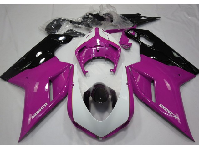 2007-2014 Rose Brillant & Blanc Ducati 848 1098 1198 Carénage 2007-2014 Rose Brillant & Blanc Ducati 848 1098 1198 Carénage
