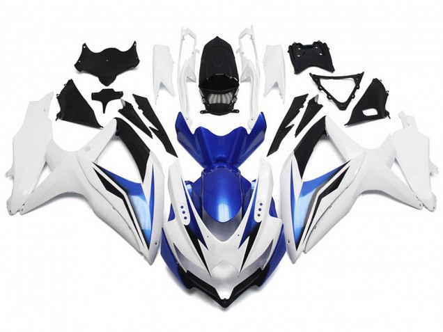 2008-2010 Blanc Brillant Avec Argent & Bleu GSXR 600-750 Carénage 2008-2010 Blanc Brillant Avec Argent & Bleu GSXR 600-750 Carénage