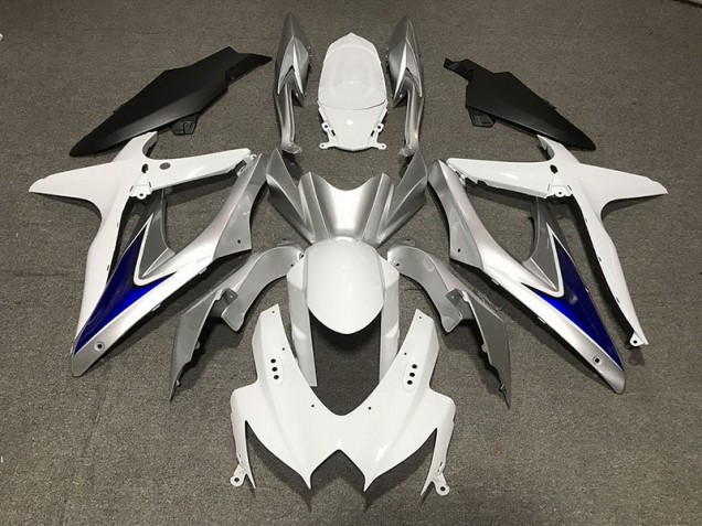 2008-2010 Blanc Brillant Avec Argent & Bleu Noir Mat Inférieur GSXR 600-750 Carénage 2008-2010 Blanc Brillant Avec Argent & Bleu Noir Mat Inférieur GSXR 600-750 Carénage