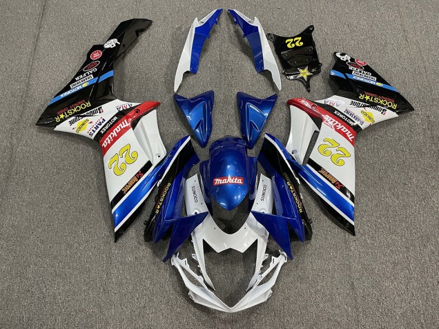 2011-2024 22 Rockstar Blanc & Bleu GSXR 600-750 Carénage 2011-2024 22 Rockstar Blanc & Bleu GSXR 600-750 Carénage